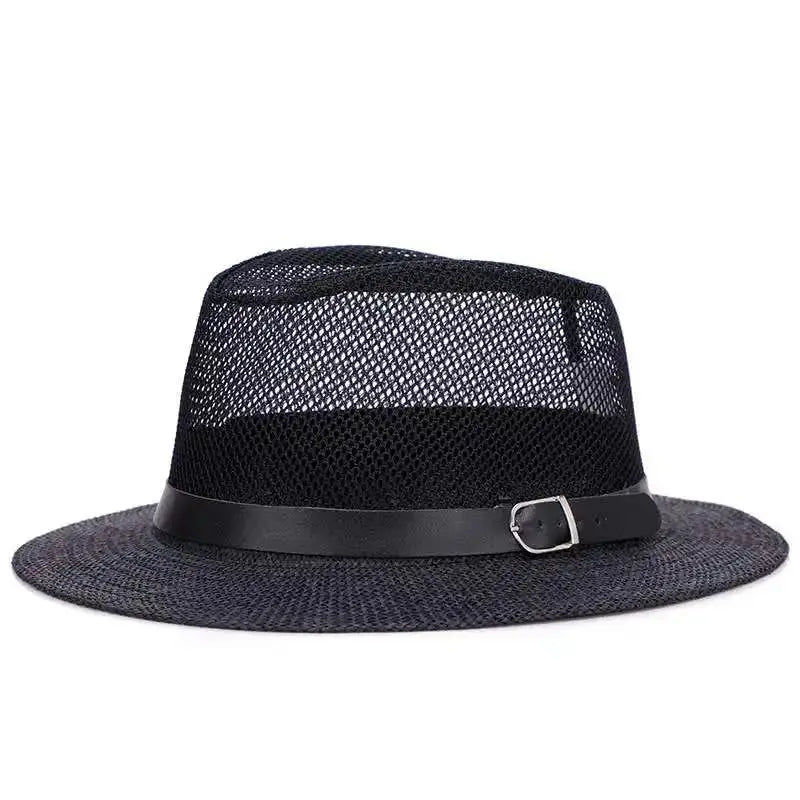 Men's British jazz hat breathable mesh hat outdoor sun protection sun hat summer hat linen big hat MAWIS