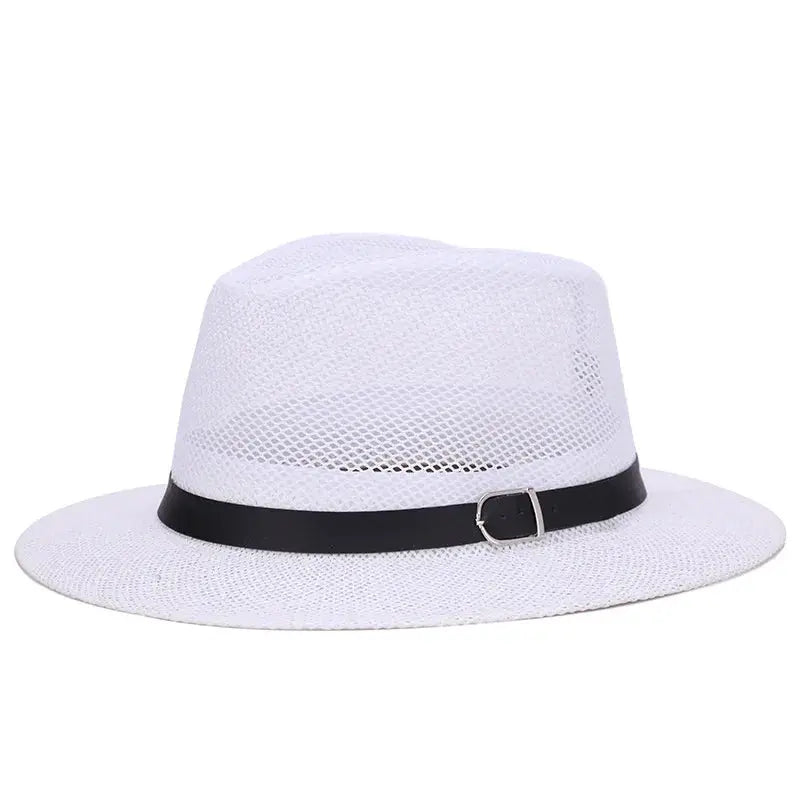 Men's British jazz hat breathable mesh hat outdoor sun protection sun hat summer hat linen big hat MAWIS