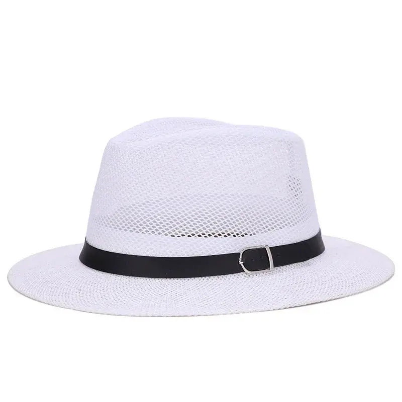 Men's British jazz hat breathable mesh hat outdoor sun protection sun hat summer hat linen big hat MAWIS