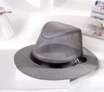 Men's British jazz hat breathable mesh hat outdoor sun protection sun hat summer hat linen big hat MAWIS