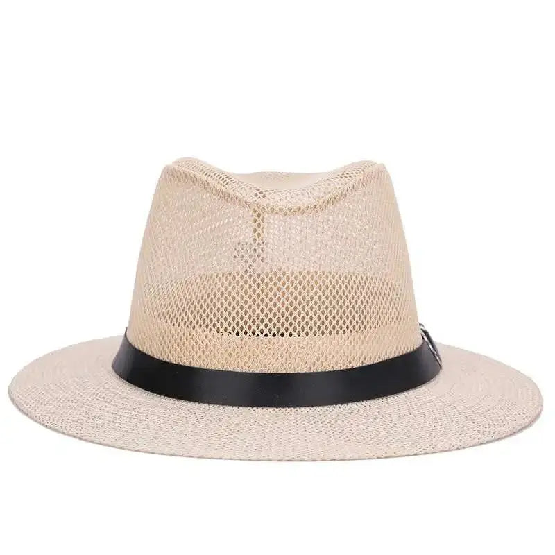 Men's British jazz hat breathable mesh hat outdoor sun protection sun hat summer hat linen big hat MAWIS