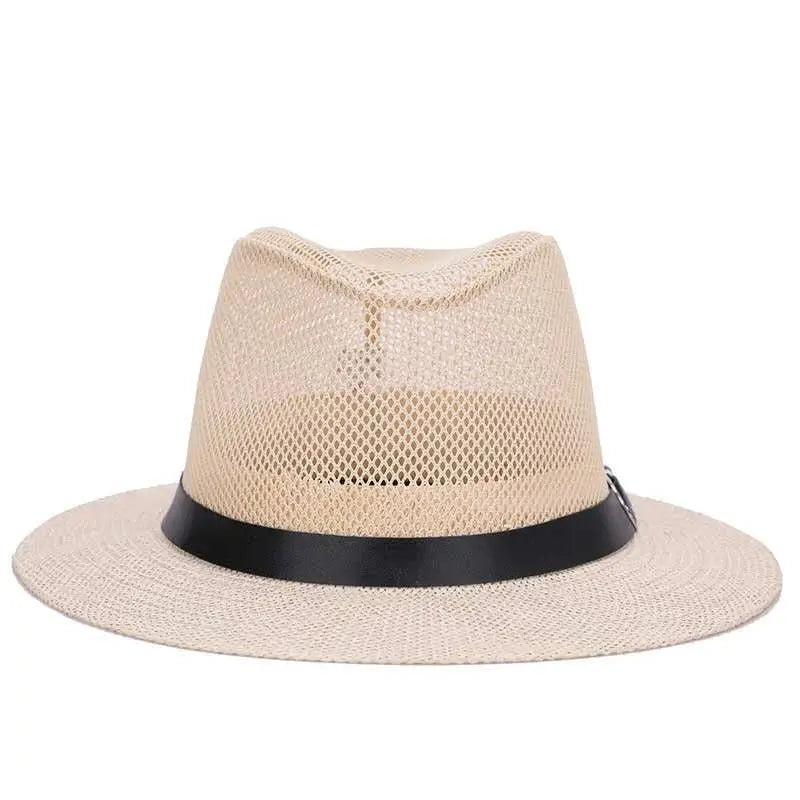 Men's British jazz hat breathable mesh hat outdoor sun protection sun hat summer hat linen big hat MAWIS