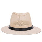 Men's British jazz hat breathable mesh hat outdoor sun protection sun hat summer hat linen big hat MAWIS