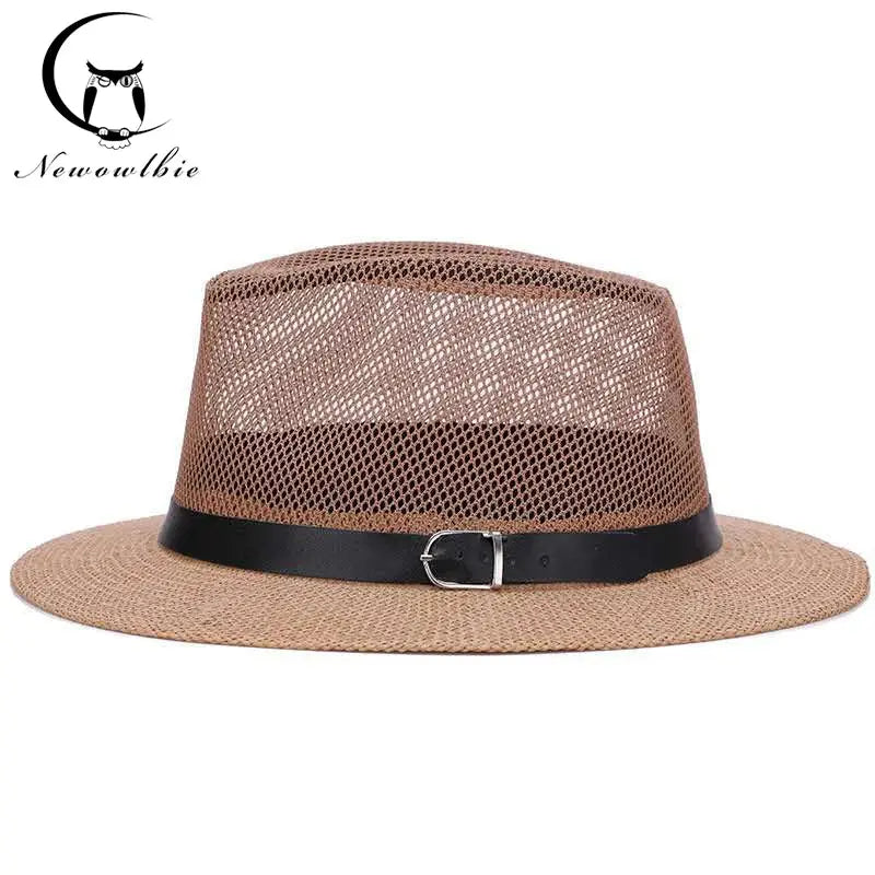 Men's British jazz hat breathable mesh hat outdoor sun protection sun hat summer hat linen big hat MAWIS