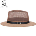 Men's British jazz hat breathable mesh hat outdoor sun protection sun hat summer hat linen big hat MAWIS
