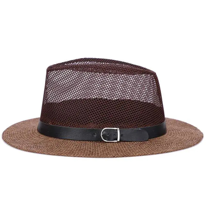 Men's British jazz hat breathable mesh hat outdoor sun protection sun hat summer hat linen big hat MAWIS