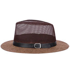 Men's British jazz hat breathable mesh hat outdoor sun protection sun hat summer hat linen big hat MAWIS