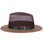 Men's British jazz hat breathable mesh hat outdoor sun protection sun hat summer hat linen big hat MAWIS