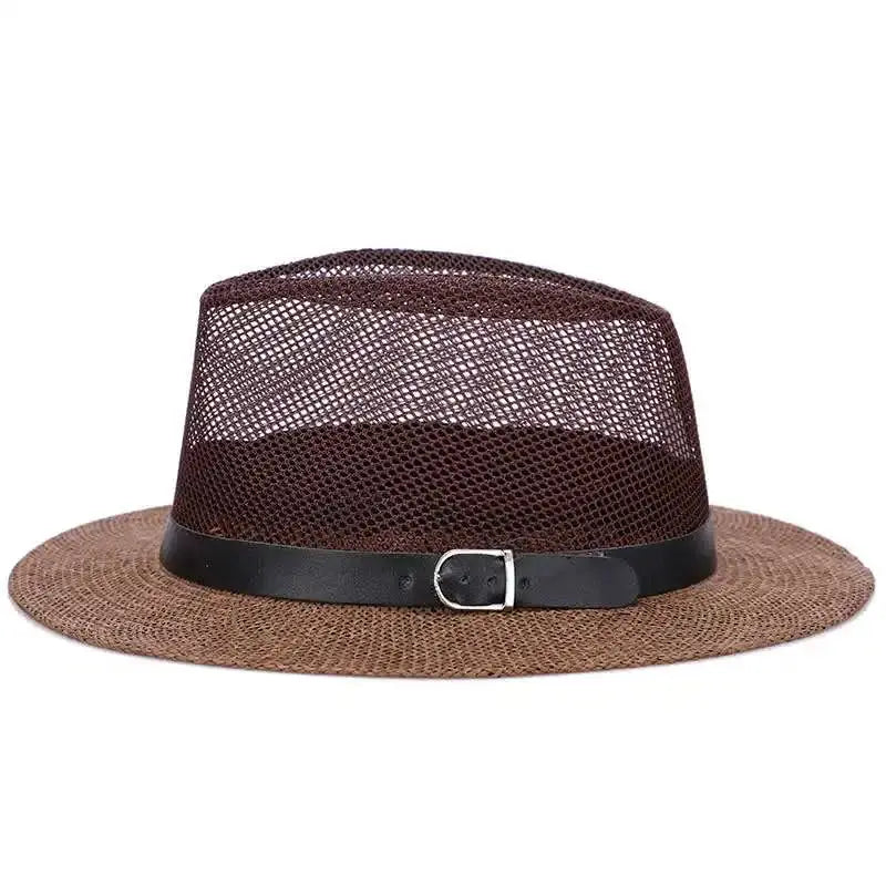 Men's British jazz hat breathable mesh hat outdoor sun protection sun hat summer hat linen big hat MAWIS