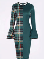 Robe Patchwork Carreaux Col Rond Femme MAWIS