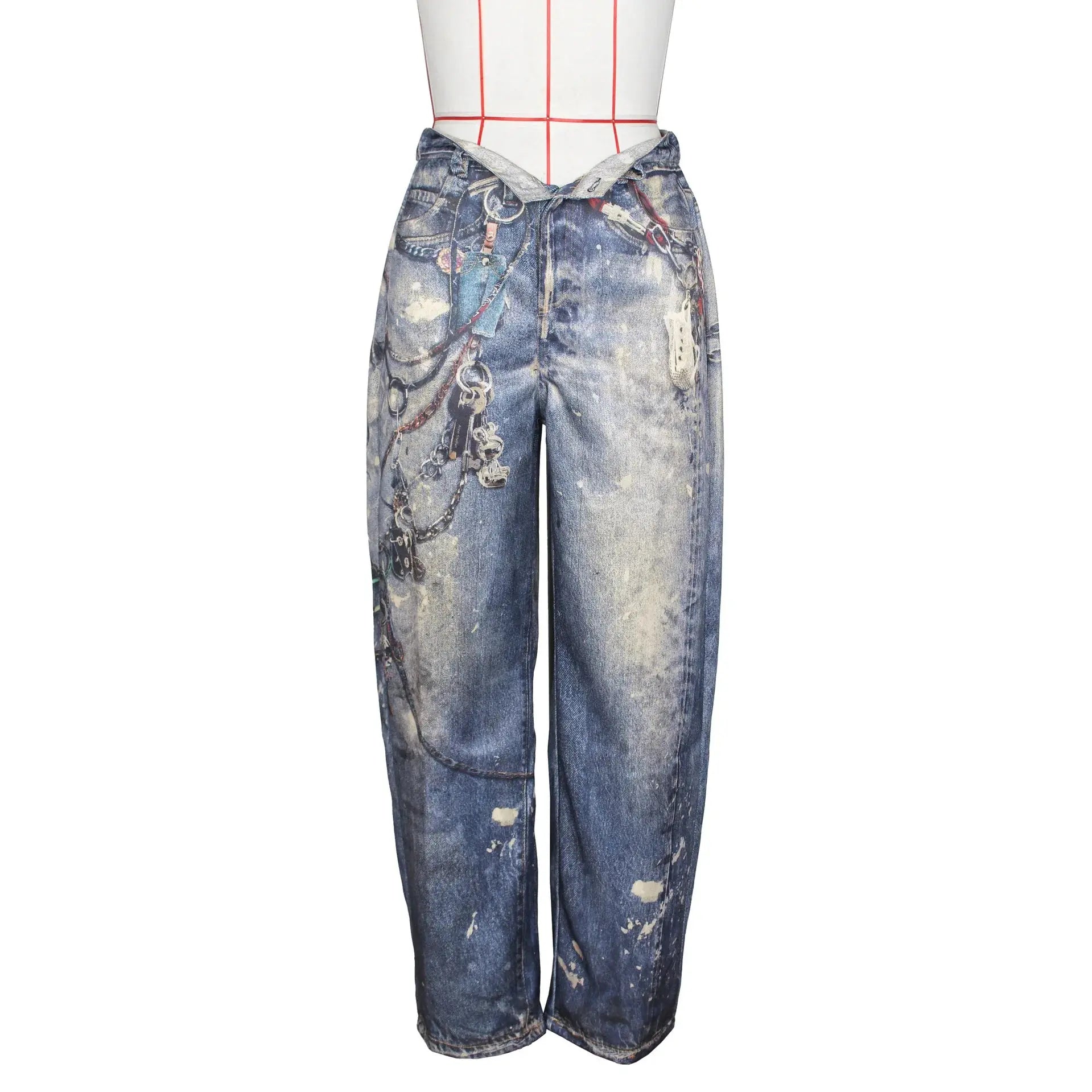 Women Print Jeans 2025 Loose Wide Leg MAWIS