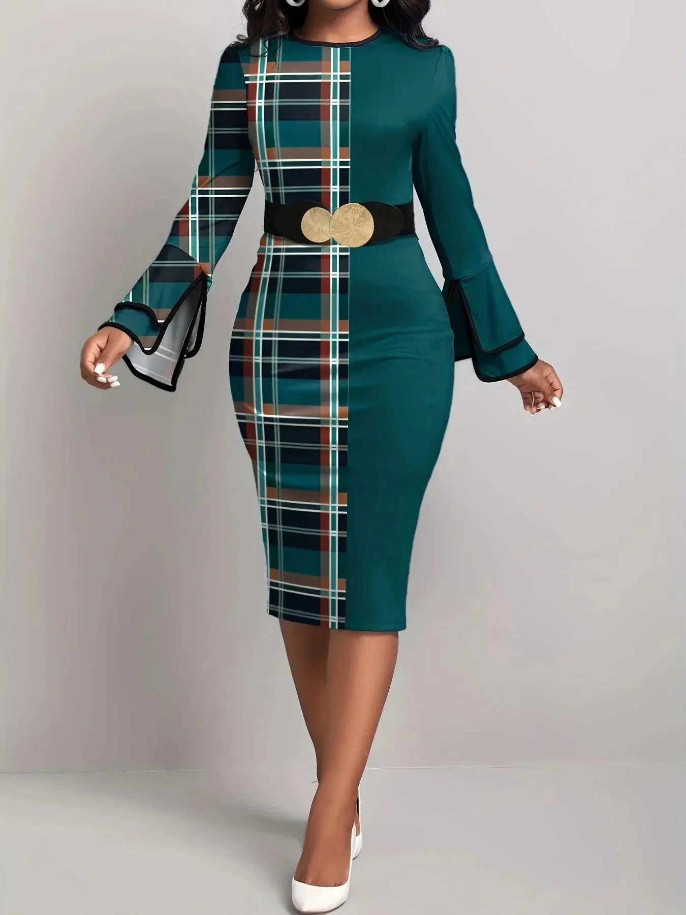 Robe Patchwork Carreaux Col Rond Femme MAWIS