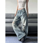 2025 Summer High Waist Ripped Women's Blue Jeans American MAWIS