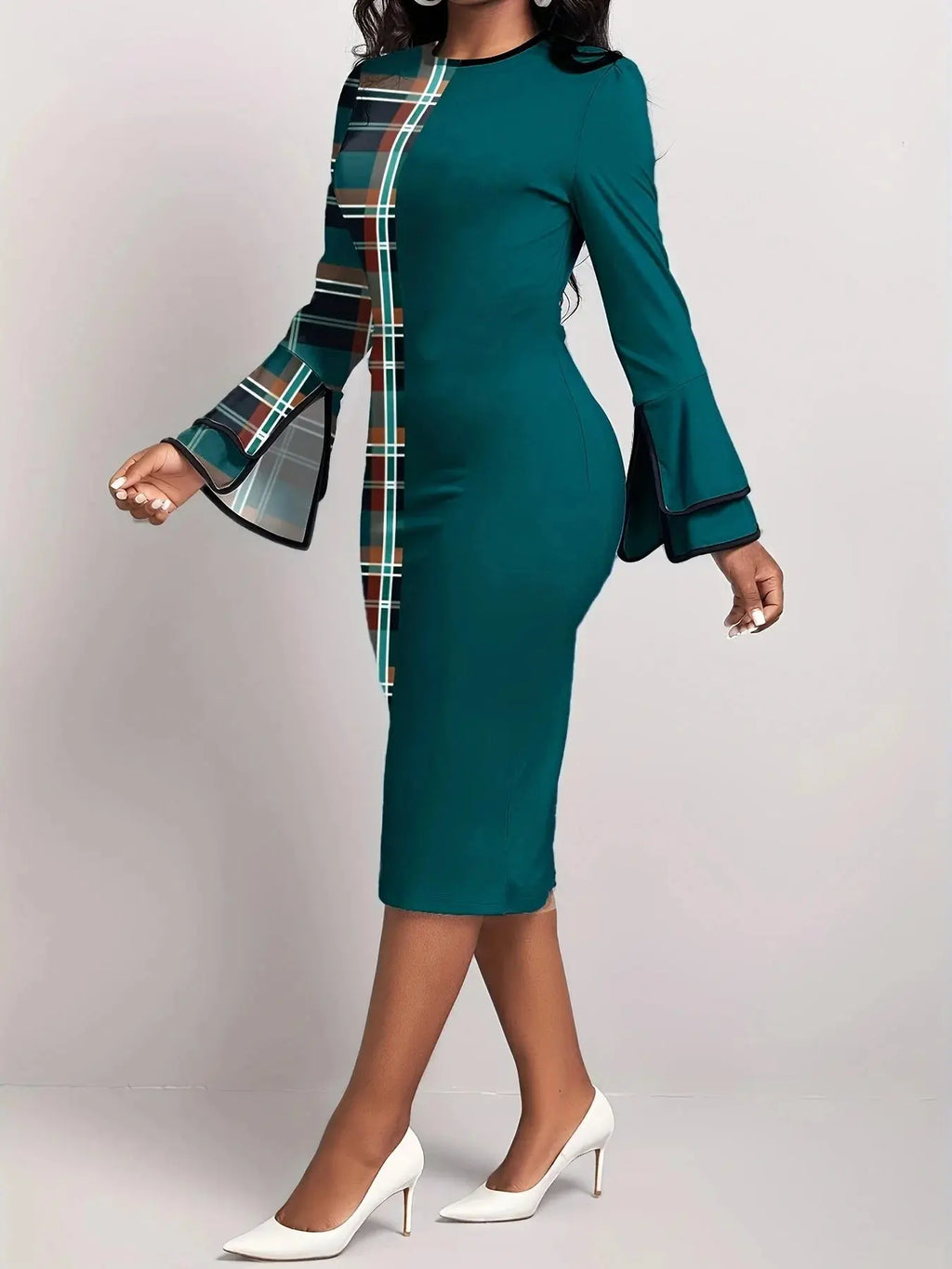 Robe Patchwork Carreaux Col Rond Femme MAWIS