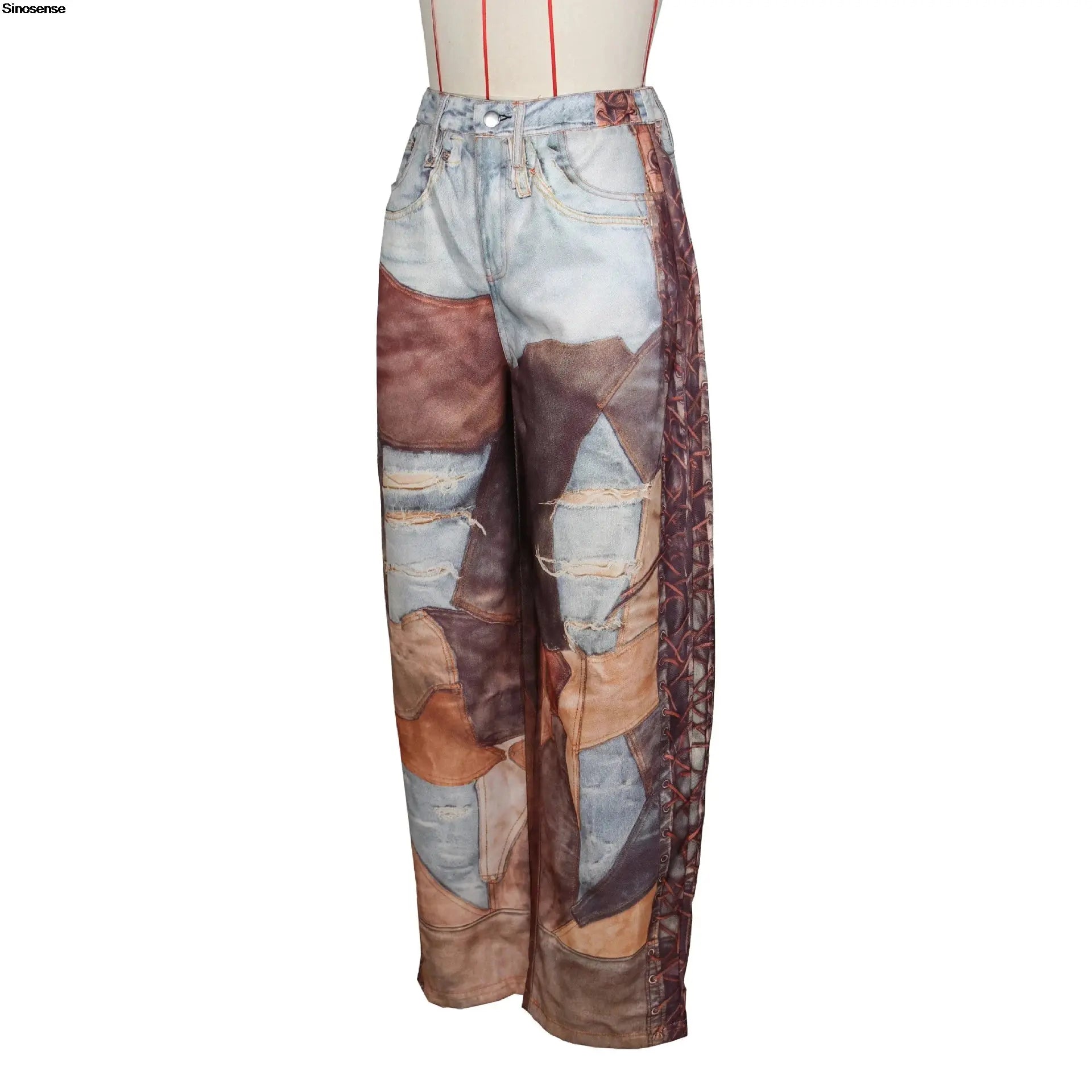 Women Print Jeans 2025 Loose Wide Leg MAWIS