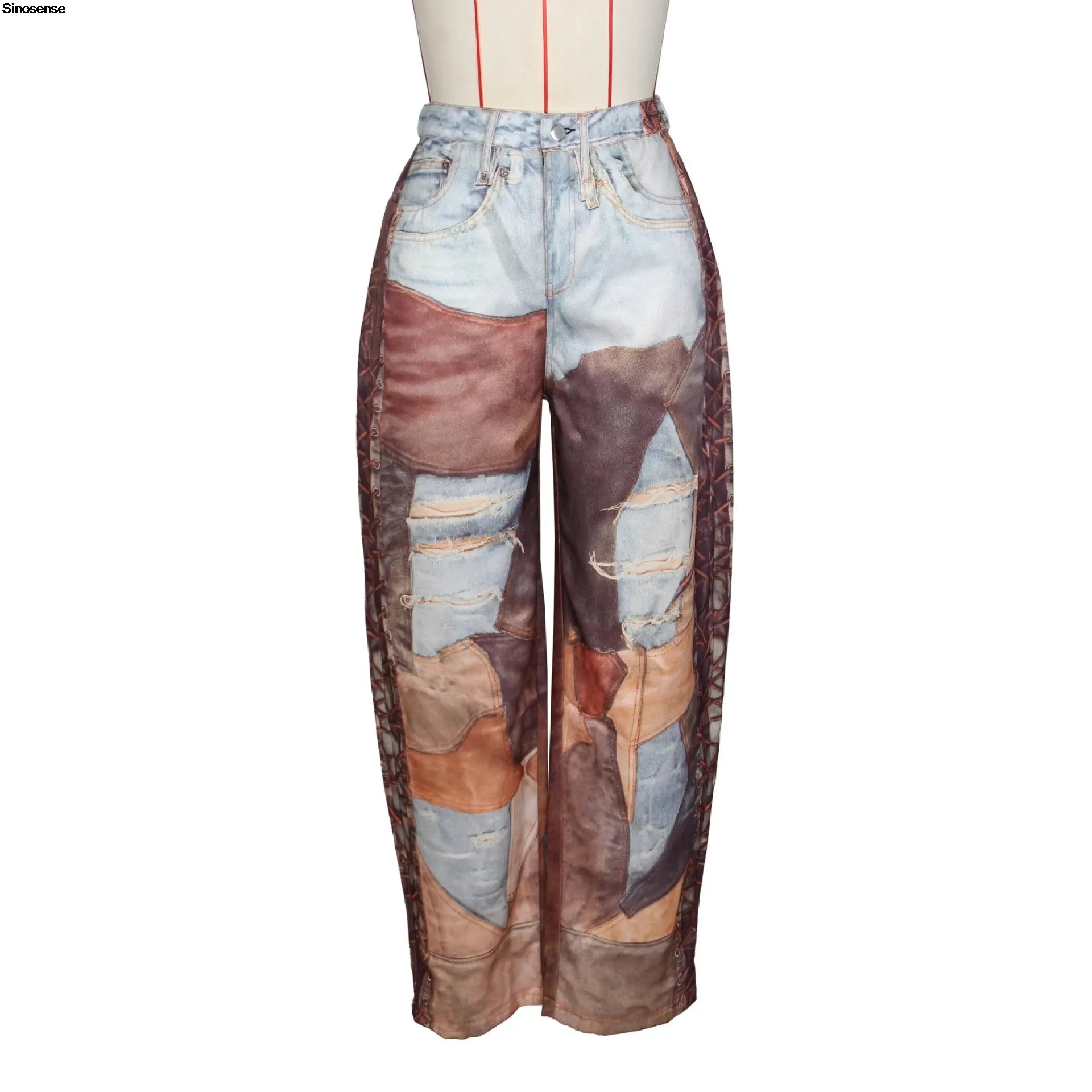 Women Print Jeans 2025 Loose Wide Leg MAWIS