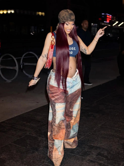 Women Print Jeans 2025 Loose Wide Leg MAWIS