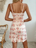 Robe Mini florale bretelles froncée femme - MAWIS